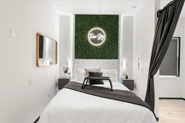 A modern one-bedroom barndo suite bedroom at Cedar Pond Farms, minutes from Carson-Newman University