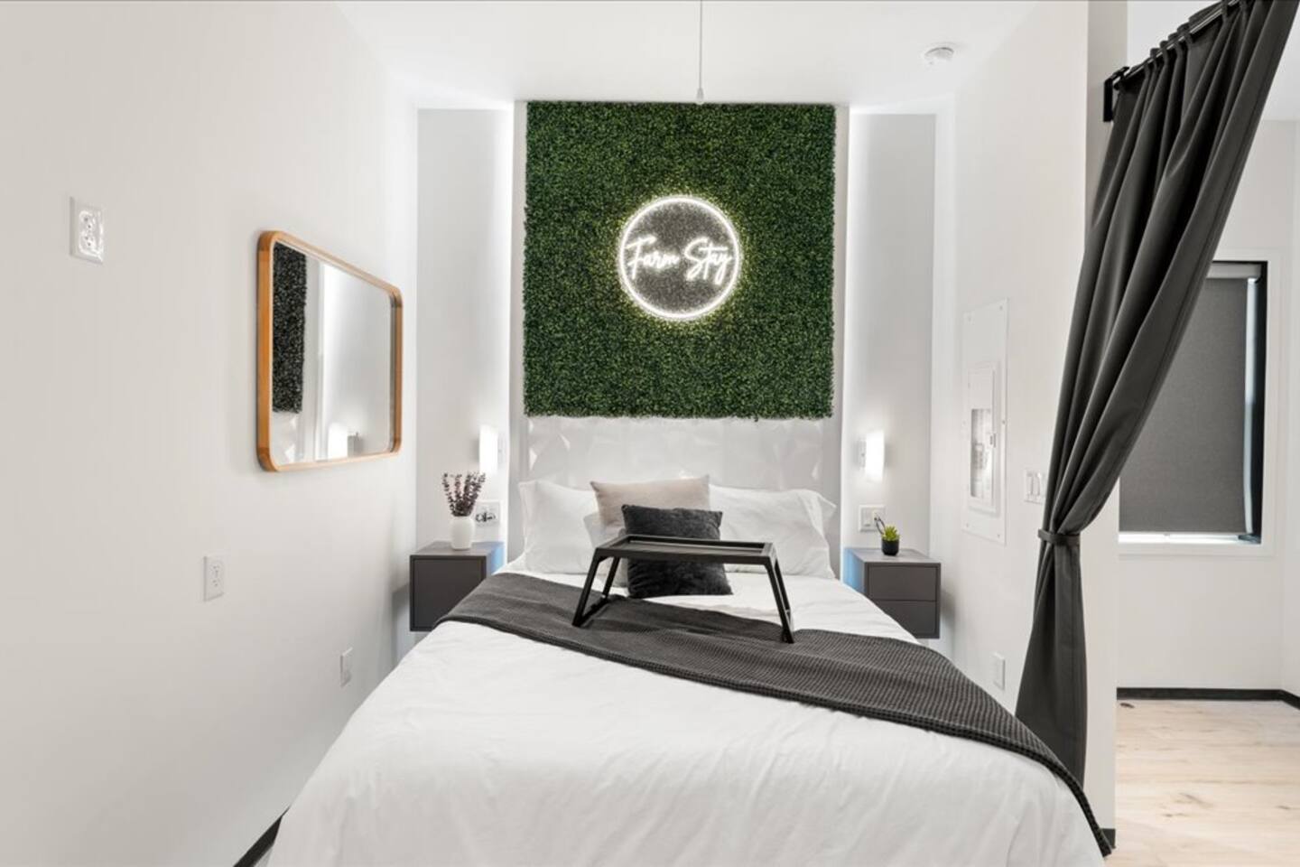 Enjoy relaxing in our modern European bedroom set on our family farm.
