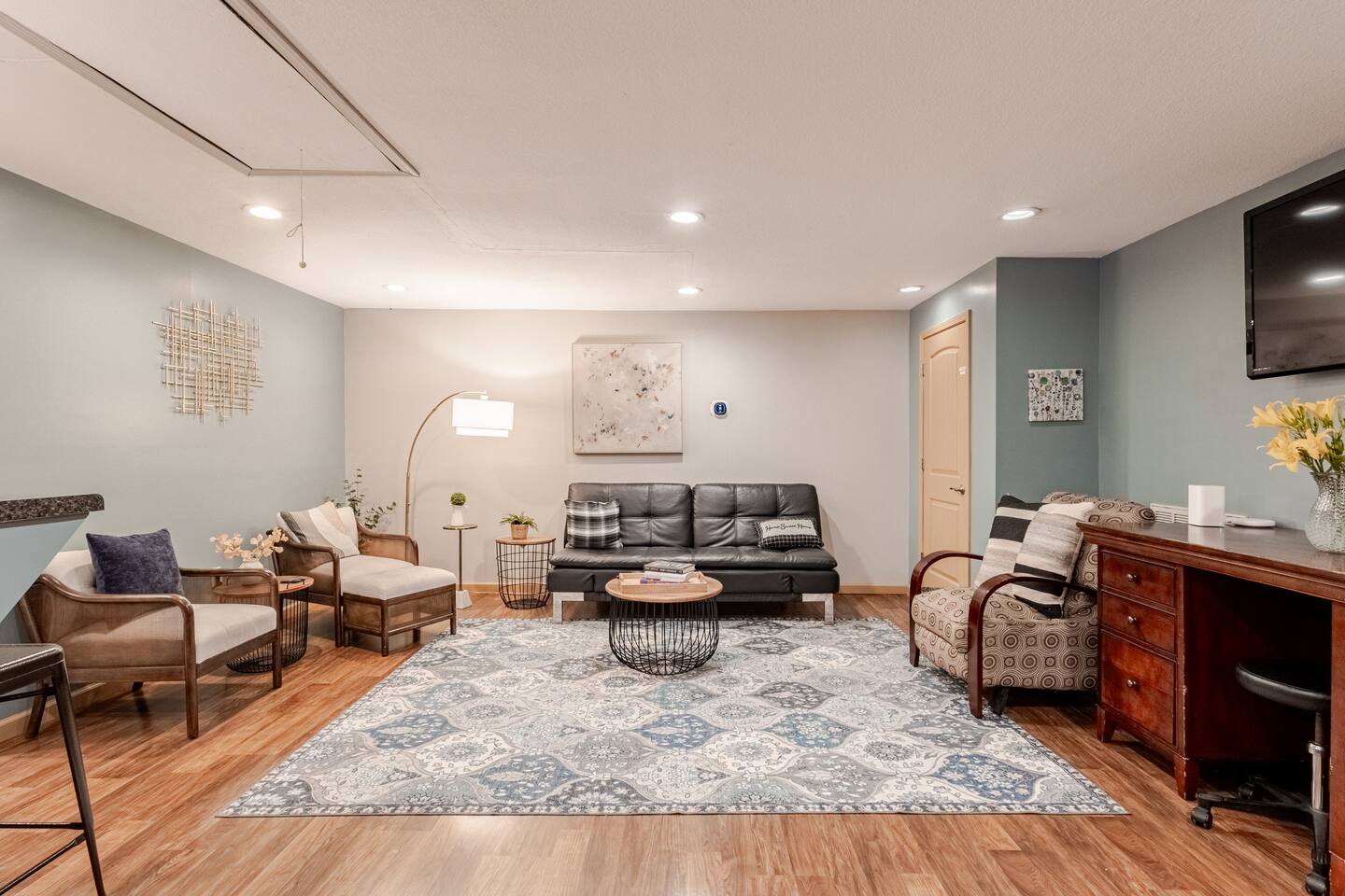 Inside Executive Apartment A, a European-style apartment at Cedar Pond Farms — our fluffy Highland cow farm just outside the Smoky Mountains.