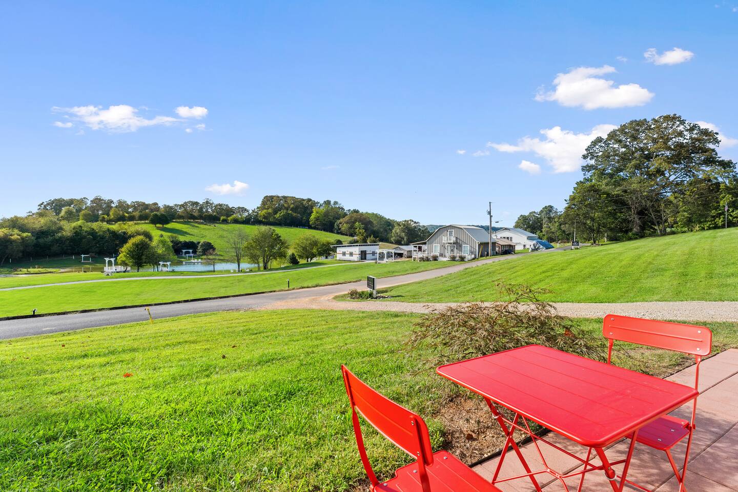 Fairland Ridge · Barndos 1, 2 & 3 at Cedar Pond Farms in Jefferson City — a whole-barndominium rental on a working farm with Scottish Highland cattle.